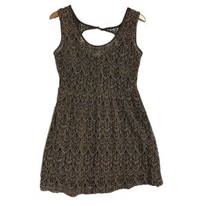 PAPILLON Womens Brown Crochet Lace Lined Mini Dress, Size Large- #315